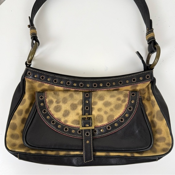Y2K VINTAGE FINA FIRENZE LEOPARD PRINT LEATHER SHOULDER BAG - Picture 4 of 12